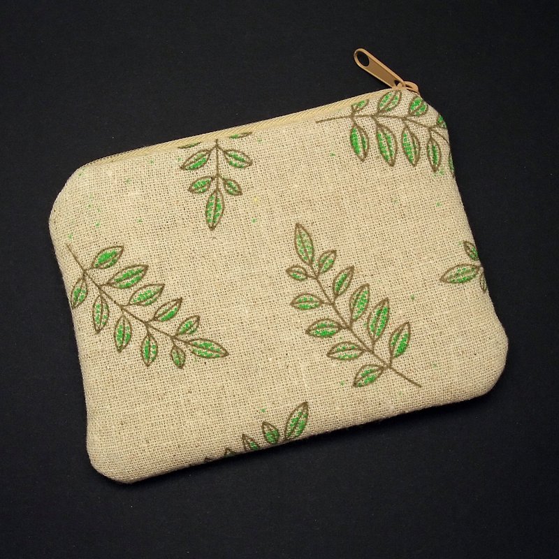 Zipper pouch / coin purse (padded) (ZS-225) - กระเป๋าใส่เหรียญ - ผ้าฝ้าย/ผ้าลินิน สีเขียว