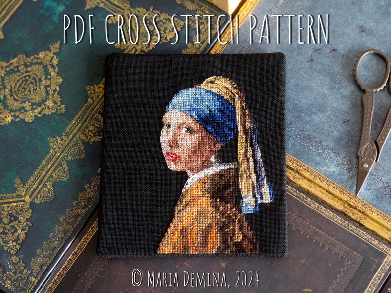 Girl with a Pearl Earring - Jan Vermeer - PDF cross stitch pattern 十字绣 - 手工藝教學/工具書 - 其他材質 