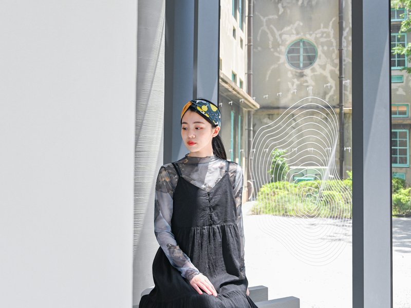 雙拼髮帶 / 藍童話小樹 - 土黃 - 髮箍/髮帶 - 棉．麻 黃色