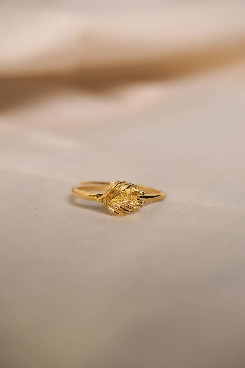 Decopia Jungle Leaf B Ring, Leaf Ring, Sterling Silver Ring. - 戒指 - 純銀 金色