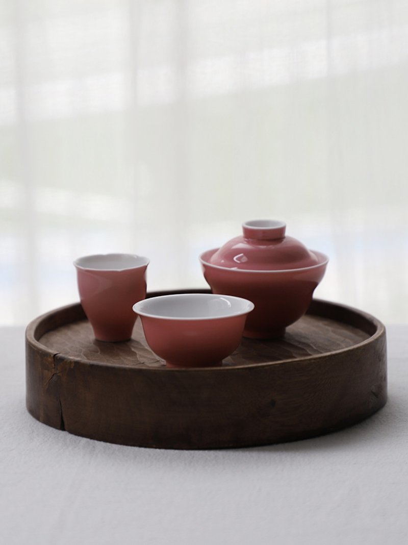 胭脂紅 玉蘭杯 主人杯 喝茶杯 50ml 漸變吹釉 手工中式茶器 - 茶具/茶杯 - 瓷 粉紅色