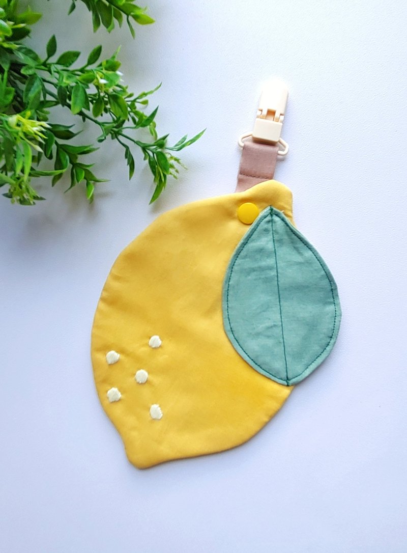 Children's handkerchief/handkerchief holder/hand towel/spit wipe (lemon) with removable organic cotton clip and six layers of gauze - ผ้าเช็ดหน้า - ผ้าฝ้าย/ผ้าลินิน หลากหลายสี