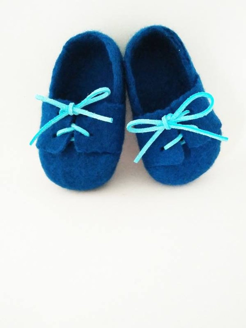 Mineue wool felt baby shoes (tannin color mini shoelaces) Mi Yue ceremony Taiwan manufacturing all hand - รองเท้าลำลองผู้ชาย - ขนแกะ สีน้ำเงิน