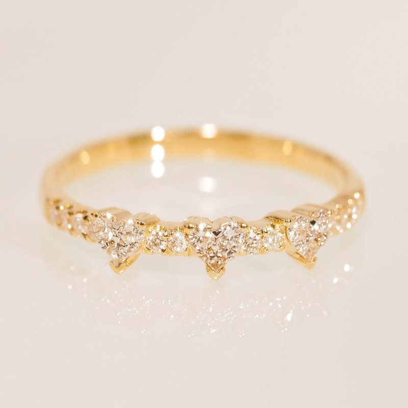 18K Gold Trio Diamond Heart Band Ring - แหวนทั่วไป - เครื่องประดับ 