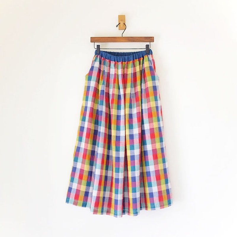 Daily work clothes. Rainbow large pattern long skirt, double cotton yarn - Skirts - Cotton & Hemp Multicolor