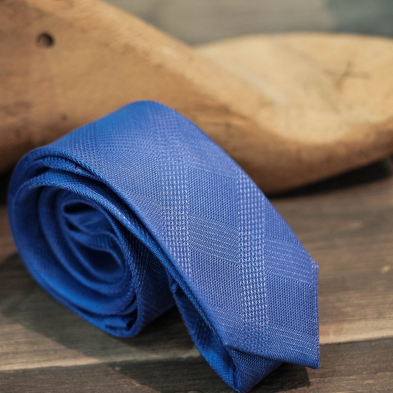 HIATUS Pink Blue Checkered Silk Tie Groom - เนคไท/ที่หนีบเนคไท - ผ้าไหม สีน้ำเงิน
