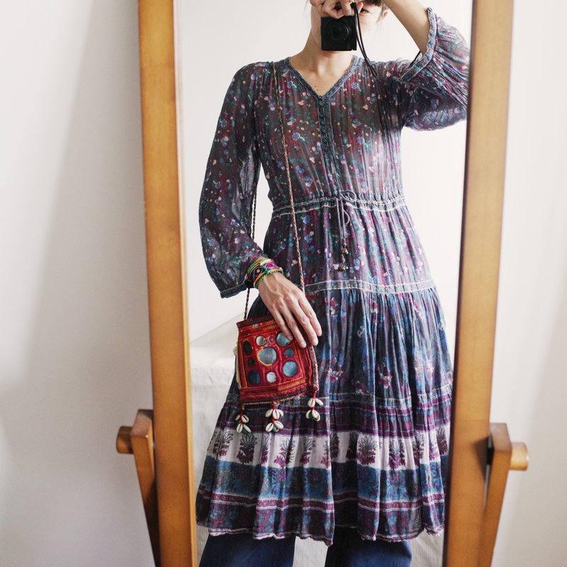 嬉皮逸品 Vintage 70s Indian dress老印度薄棉手工蓋印洋裝 - 洋裝/連身裙 - 棉．麻 