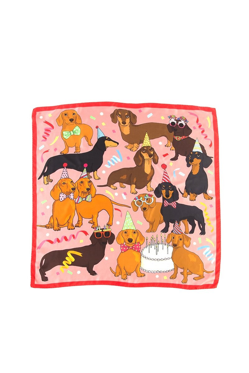 臘腸狗生日派對絲巾 | Karen Mabon - 絲巾 - 絲．絹 紅色