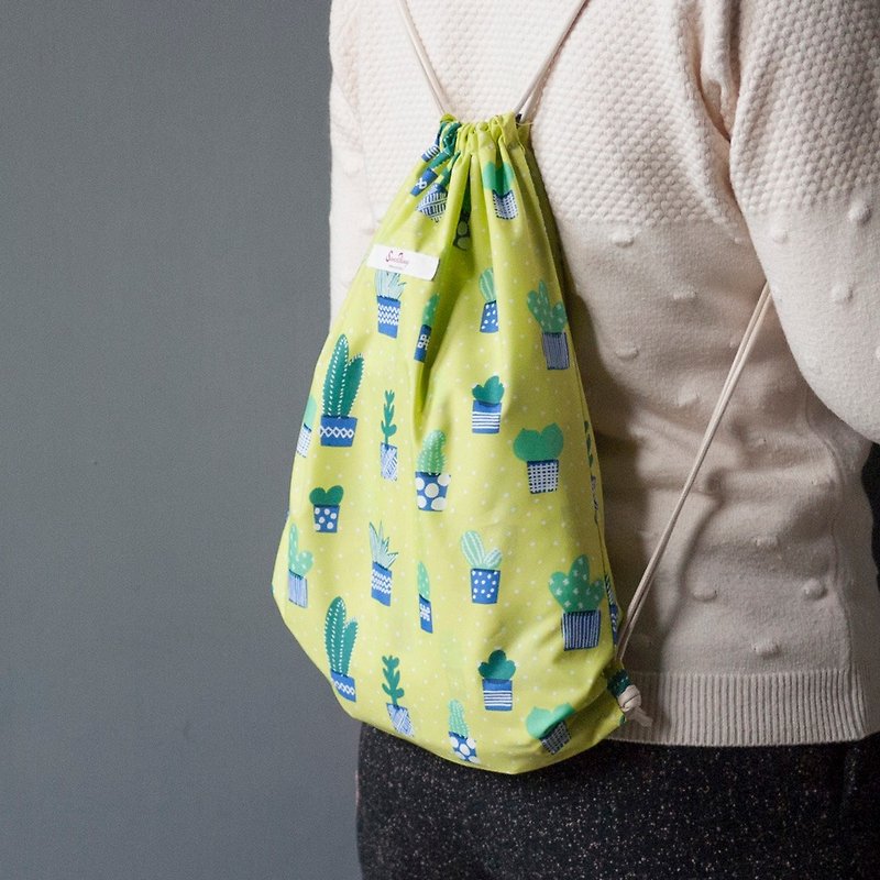 Small cactus back waterproof drawstring pocket-large - Drawstring Bags - Waterproof Material Green
