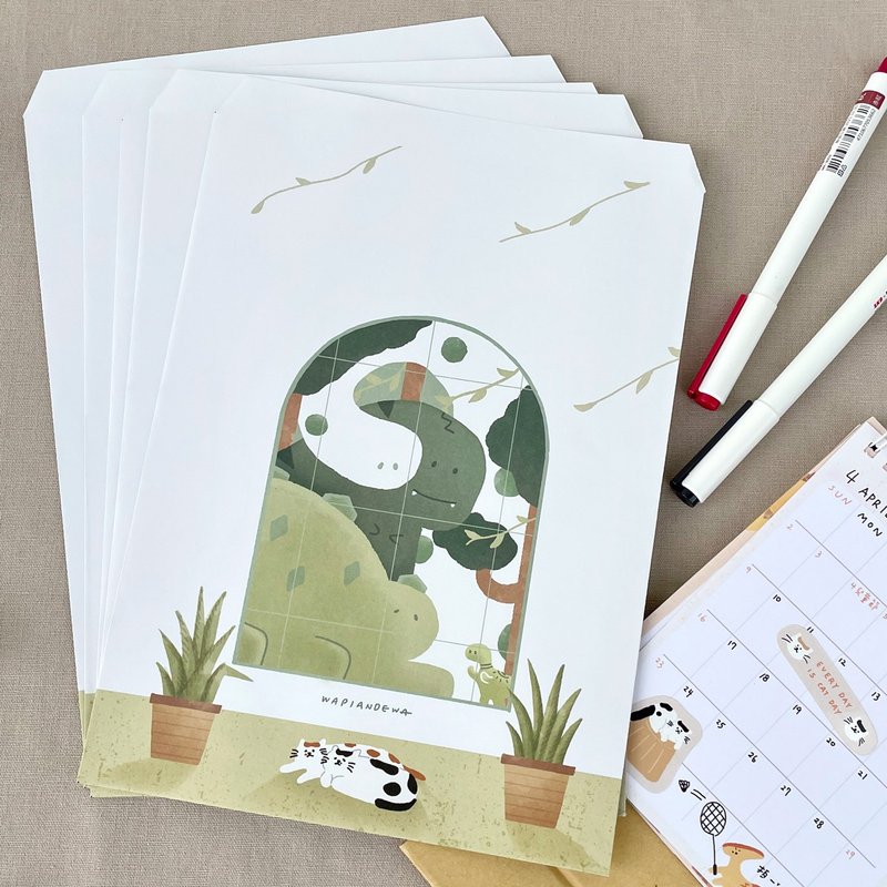 恐龍與貓大信封袋- 3入 - 信封/信紙 - 紙 白色