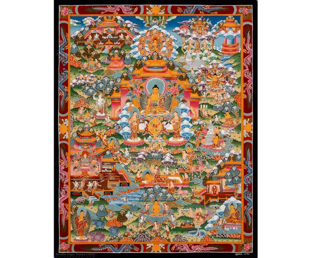 額縁　チベット・ラサの街並みの絵画　縦360✕横855✕奥行22　タンカ チベットの仏の生涯を描いたタンカ絵画 手作りの菩薩美術作品