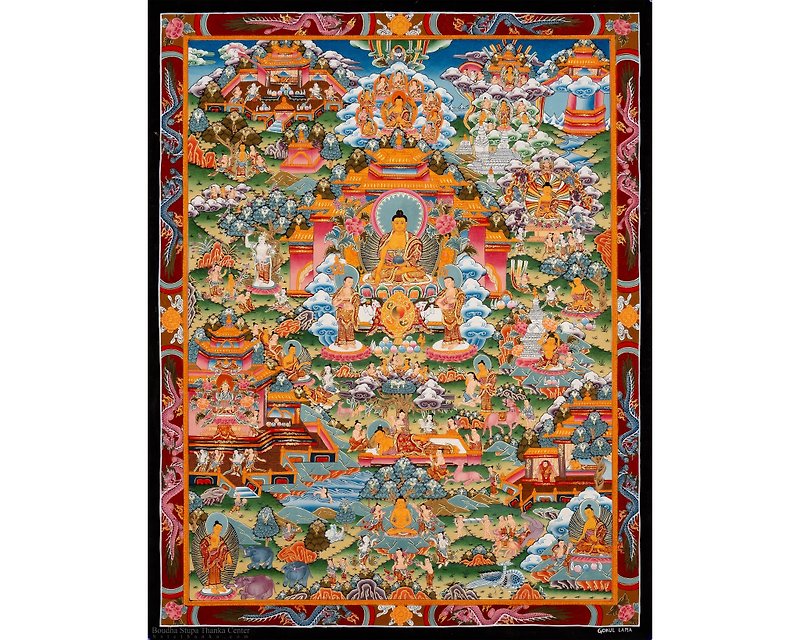 藏传佛陀生平唐卡绘画 手工打造的菩萨艺术品 - 牆貼/牆身裝飾 - 其他金屬 多色