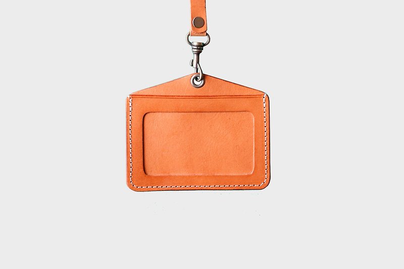 Horizontal Identification Card Holder | Leather Customization | Custom Typing | ID Cover | With Lanyard | - ID & Badge Holders - Genuine Leather 