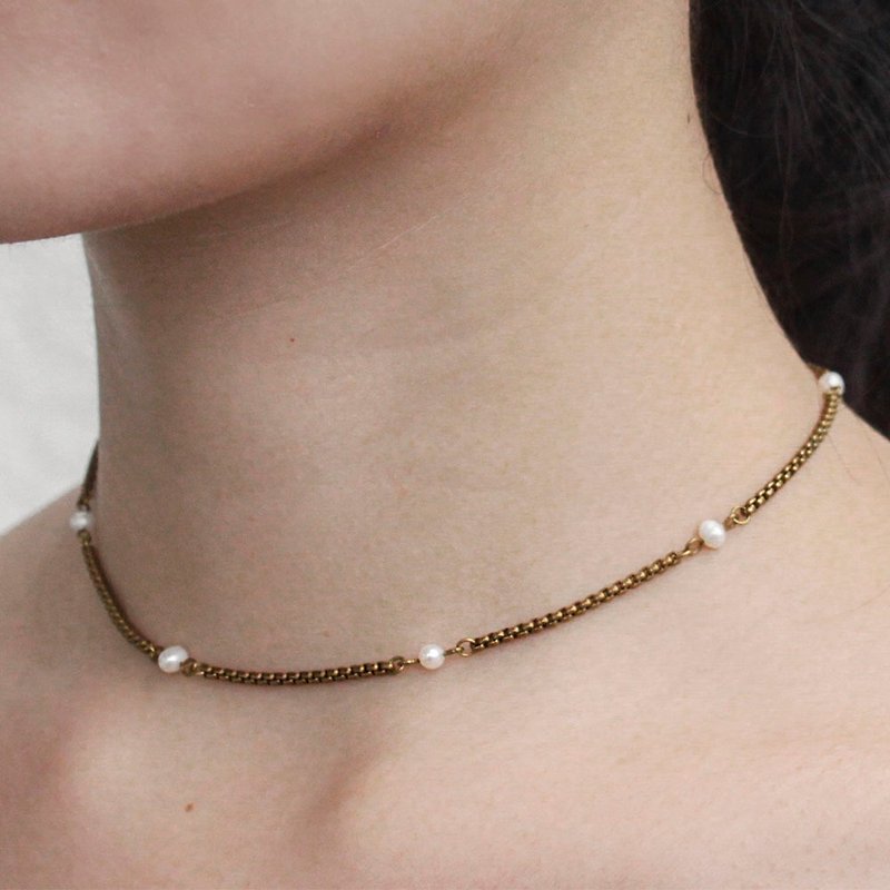 索尼亞珍珠黃銅細頸練 - 項鍊 - 其他金屬 金色