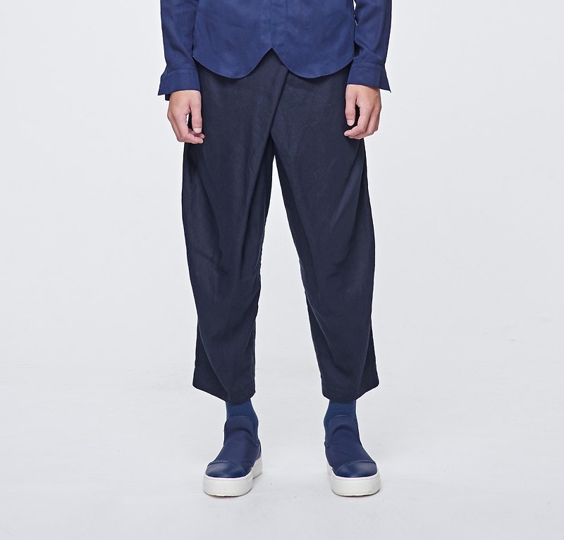 TRAN - Pleated pants - กางเกงขายาว - ผ้าฝ้าย/ผ้าลินิน สีน้ำเงิน