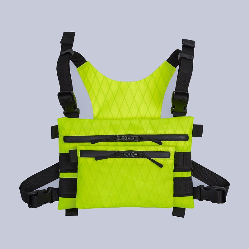 Lime chest rig X-pac shoulder bag messenger Fluorescent Yellow techwear holster - 側背包/斜背包 - 其他材質 黃色