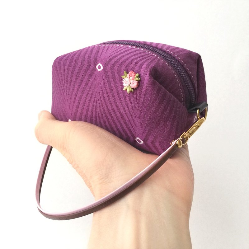 Pouch (Small) - Two-tone color Leather strap (Clasps : Gold) - Set - Toiletry Bags & Pouches - Other Materials Purple