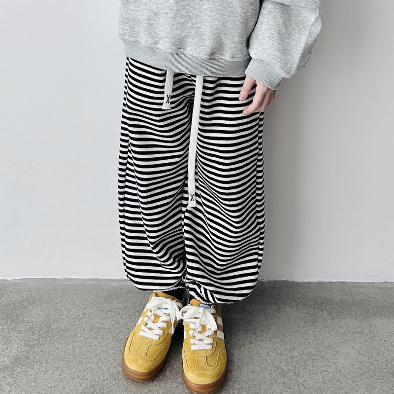 Black and white striped casual pants/trousers for children - Pants - Cotton & Hemp Gray