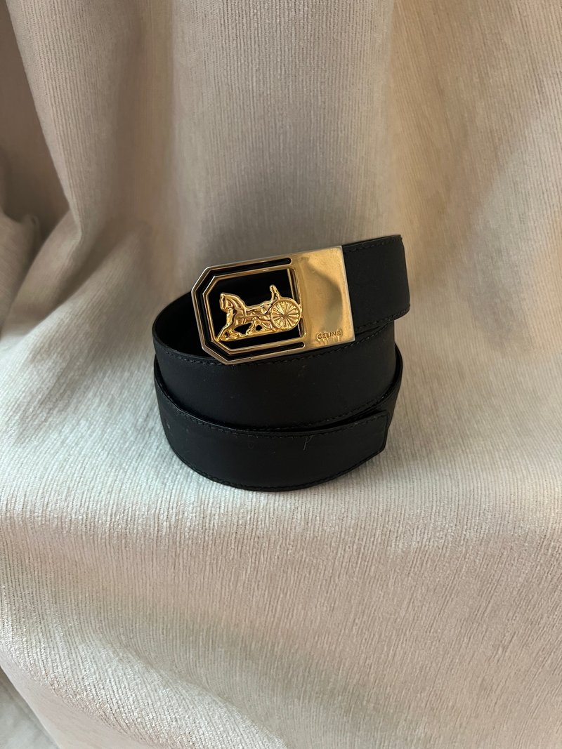 Celine黑色皮革馬車中古皮帶腰帶 日本Vintage - 皮帶/腰帶 - 真皮 黑色