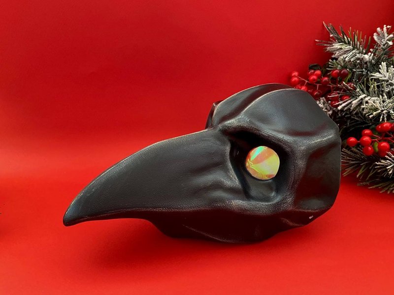 Black Plague Doctor Mask with lenses, Crow bird mask, Venetian Mask, Raven mask - 口罩/口罩收納套 - 樹脂 黑色