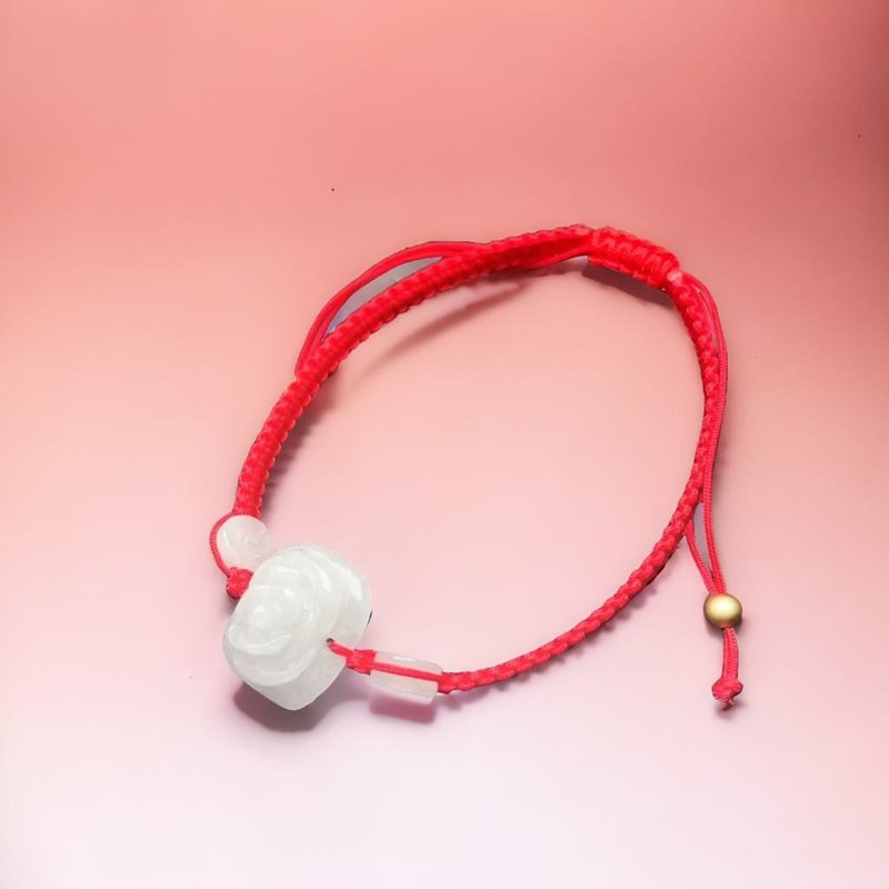 Ice waxy jade flower braided bracelet | Natural Burmese jade jade A goods - Bracelets - Jade White