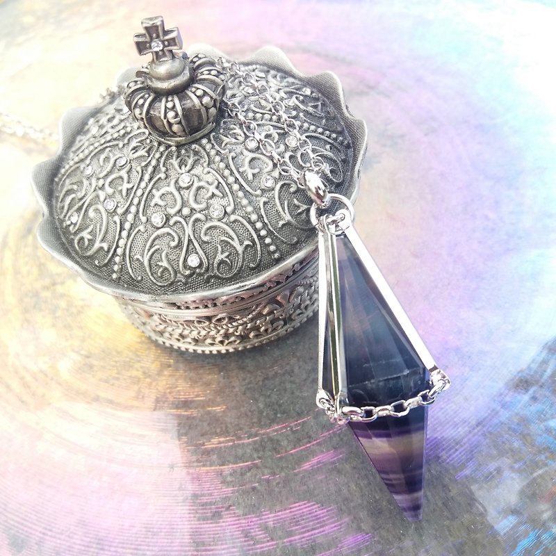 【Sacred Bonding】Fluorite Pendulum Necklace / Silver Necklace - Necklaces - Other Metals Multicolor