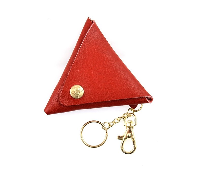 U6.JP6-Handmade leather sewing. Triangle festive red coin purse / universal bag (for men and women) - กระเป๋าใส่เหรียญ - หนังแท้ สีแดง