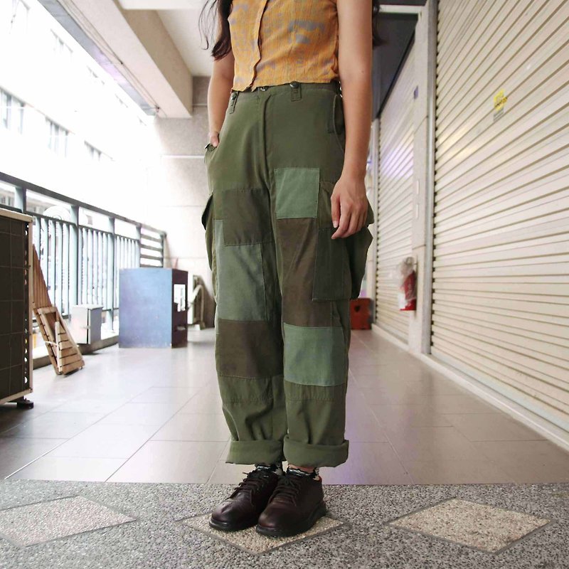 Tsubasa.Y ancient house stitching re-made military pants 001, military pants stitching vintage remanufacturing - กางเกงขายาว - ผ้าฝ้าย/ผ้าลินิน 