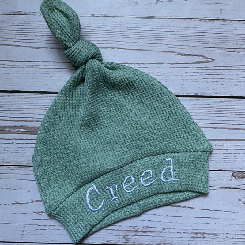 Baby hat with name newborn hospital beanie baby boy organic cotton cap - Baby Hats & Headbands - Cotton & Hemp Green