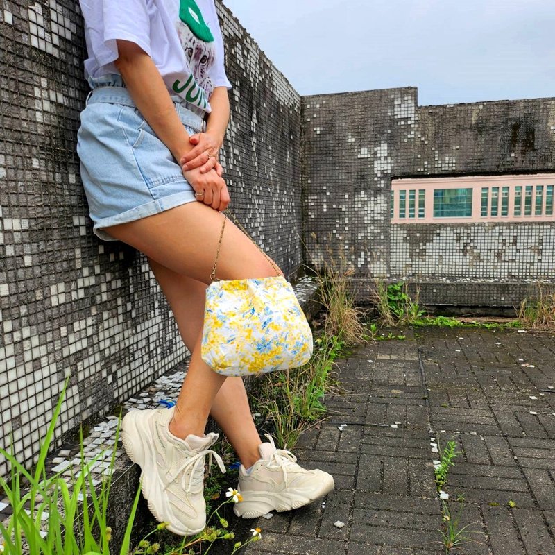 夏日美好彈片口金包 手提包 斜揹包 側揹包 日本設計布 - 側背包/斜背包 - 棉．麻 藍色