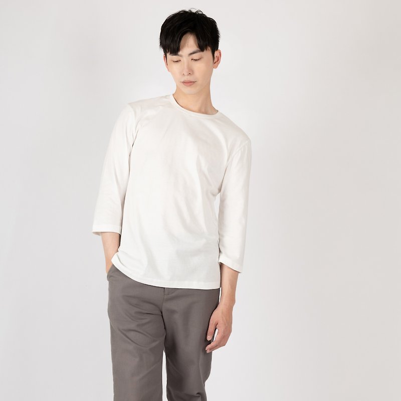 Men's three-quarter sleeve top - pure white (can be worn by both men and women) - เสื้อยืดผู้ชาย - ผ้าฝ้าย/ผ้าลินิน ขาว