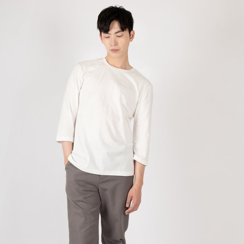 Men's three-quarter sleeve top - pure white (can be worn by both men and women) - Men's T-Shirts & Tops - Cotton & Hemp White