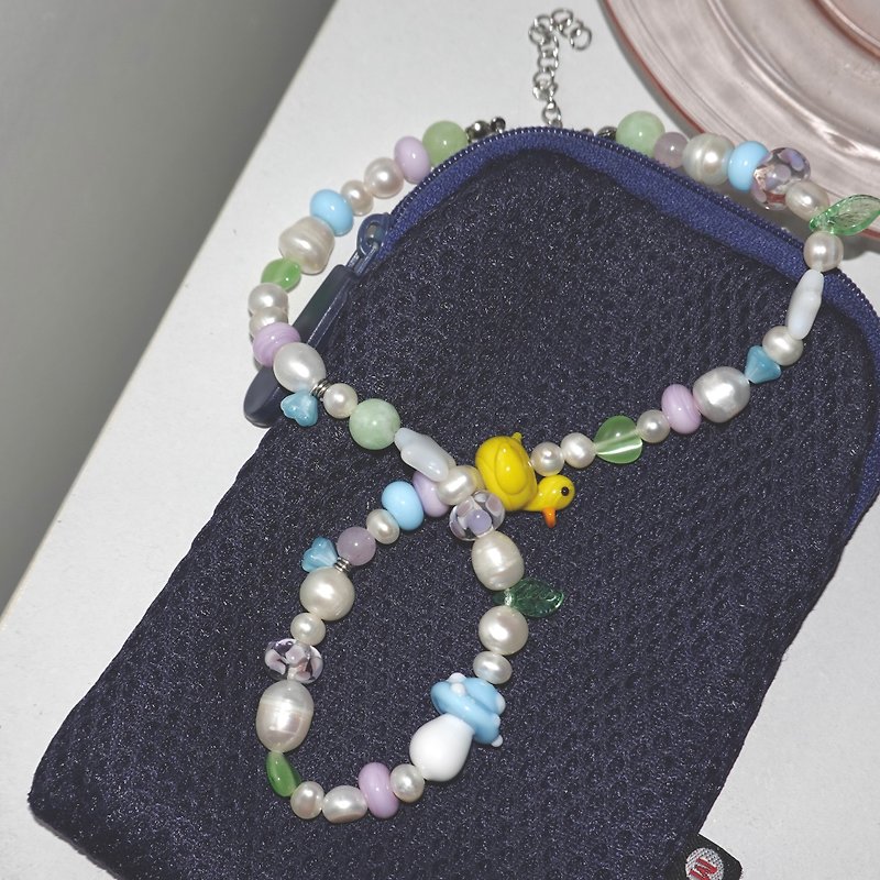 Lollipop Beaded Necklace, Handmade Lampwork Glass - Necklaces - Glass Blue