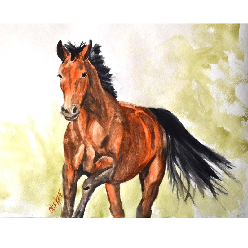 Horse Art Animal Farm Original Painting Horse Artwork by Olivkan - 海報/掛畫/掛布 - 環保材質 咖啡色