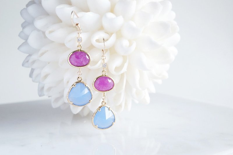 【Procida】14KGF Earrings(Royal Blue x Purple) - 耳環/耳夾 - 玻璃 藍色