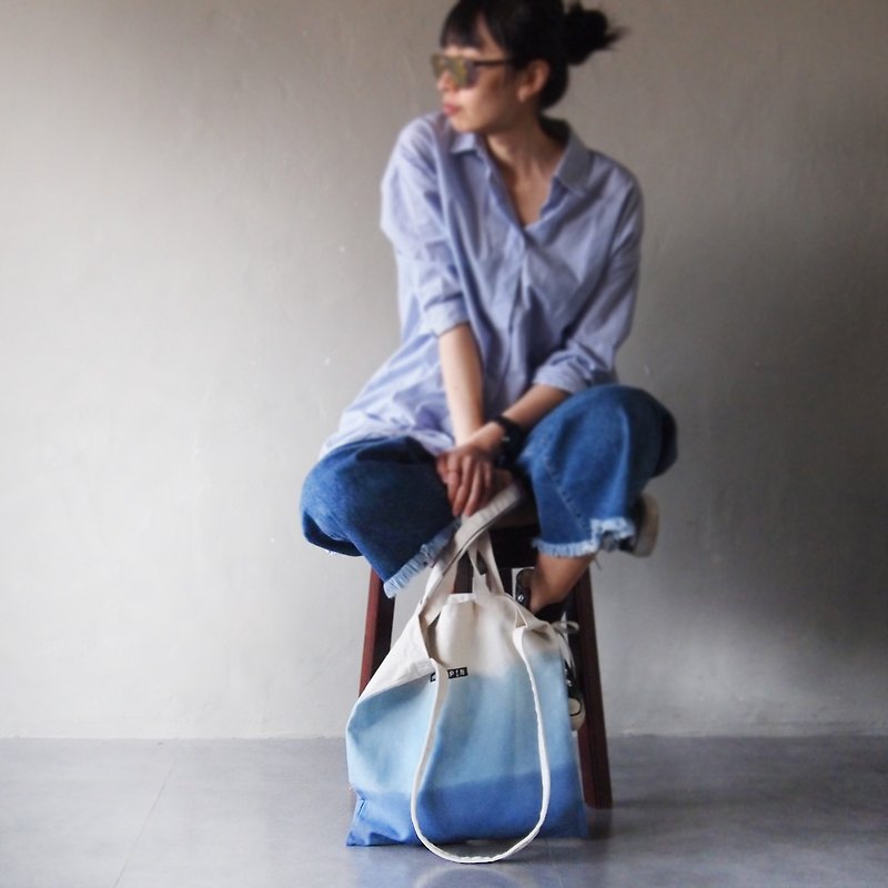 Three-layer blue - Canvas hand dyed Tote double back - Messenger Bags & Sling Bags - Cotton & Hemp Blue