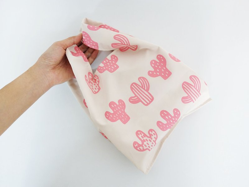 Eco-friendly small shopping bag drink food bag cactus - Handbags & Totes - Waterproof Material Pink