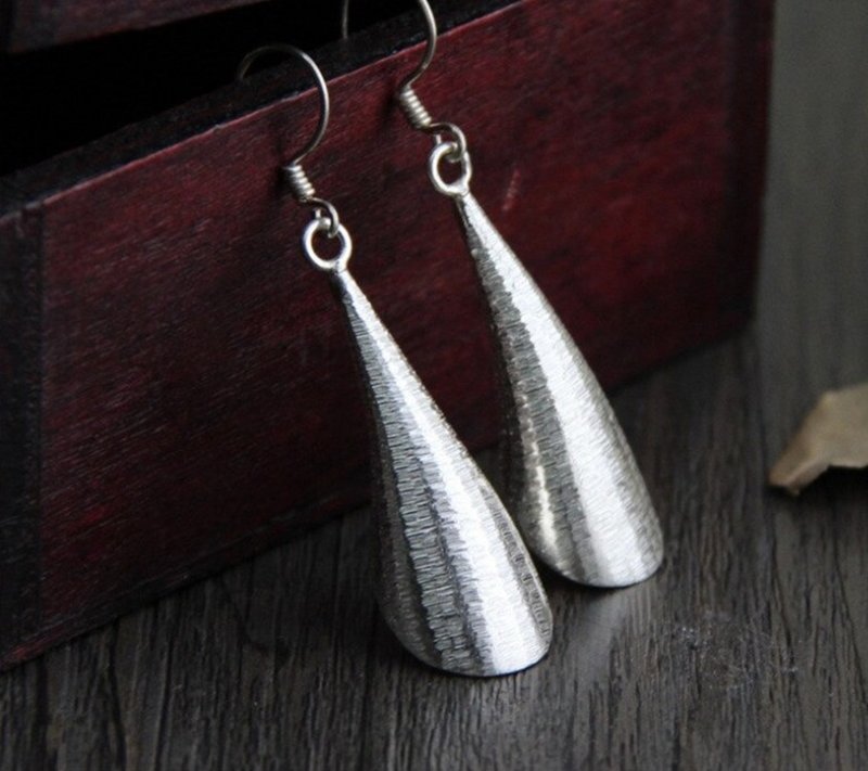 Real 925 Sterling Silver Corner Designer Women Drop Earrings Simple Fashion - 耳環/耳夾/耳骨夾 - 純銀 銀色