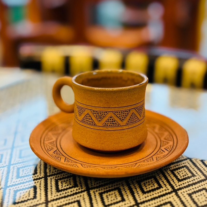 部落陶刻紋杯盤組 - 咖啡杯/馬克杯 - 陶 