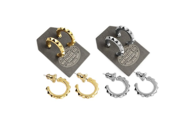 [METALIZE] Punk Rivet Earrings (Gold/Platinum) - Earrings & Clip-ons - Other Metals 