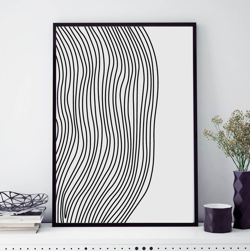 Abstract art, modern art, black and white decor, black lines art, jpg file - โปสเตอร์ - วัสดุอื่นๆ สีดำ