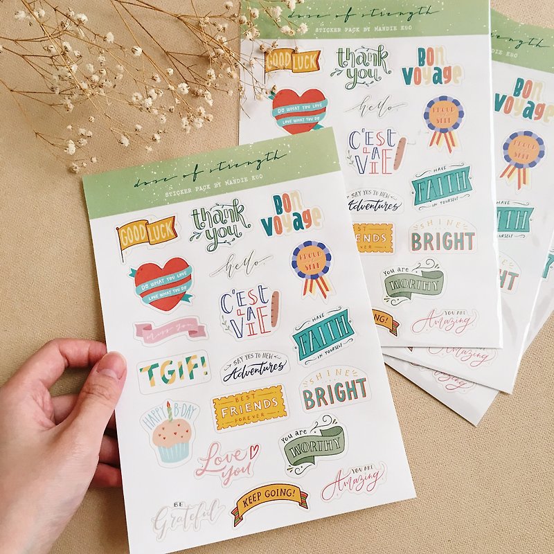 Dose of Strength - Lettering Sticker Sheet - Stickers - Paper White