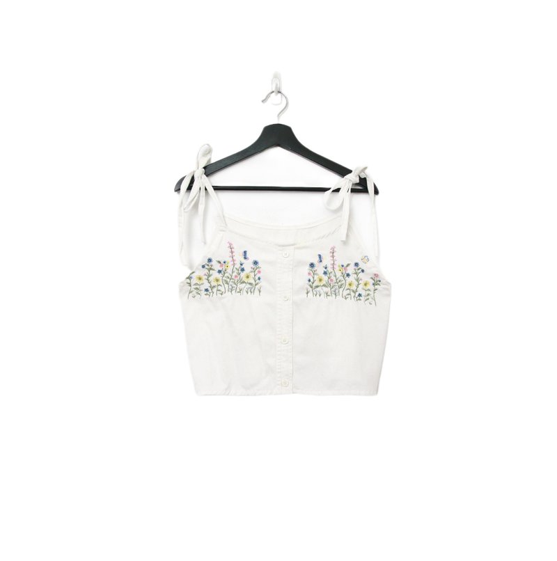 Back to Green-再製綁帶刺繡  百花盛開 sv-35/ vintage vest - 背心/無袖上衣 - 棉．麻 