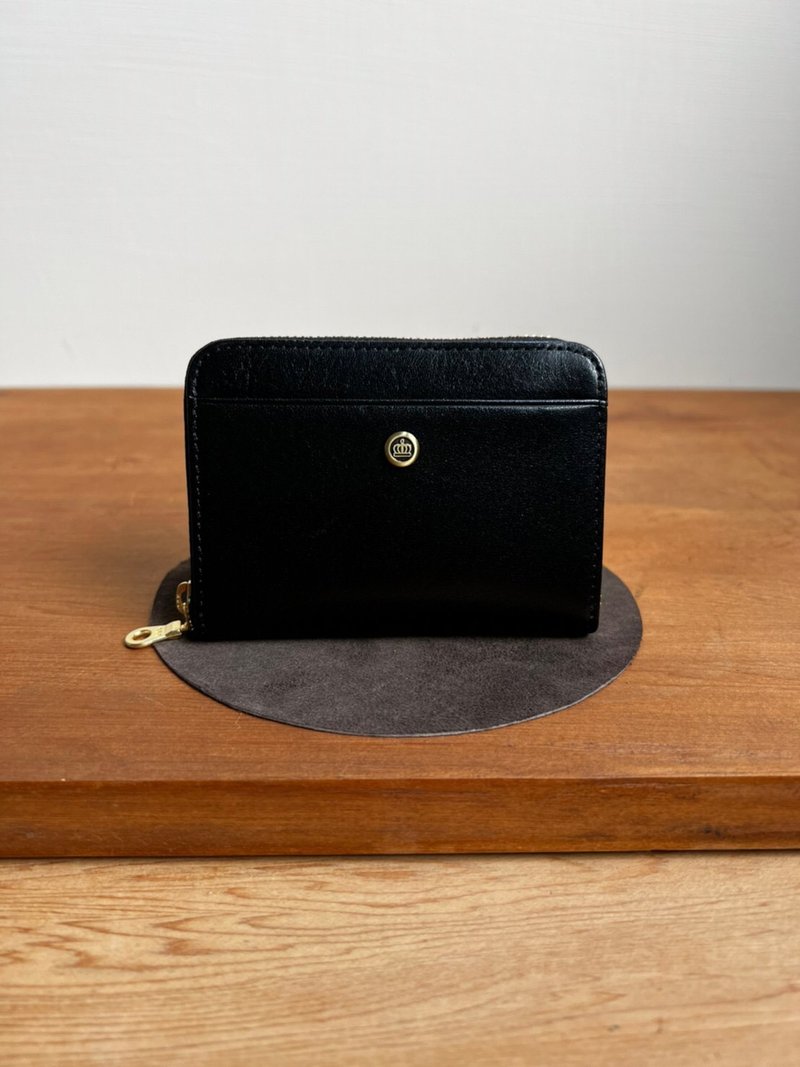 Italian Vegetable Tanned Leather Zipper Coin Purse-Glazed Black - กระเป๋าสตางค์ - หนังแท้ 