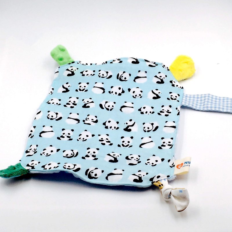 Jumping blue little panda soothing towel peas soothing towel Mi Yueli - ผ้ากันเปื้อน - ผ้าฝ้าย/ผ้าลินิน สีเหลือง