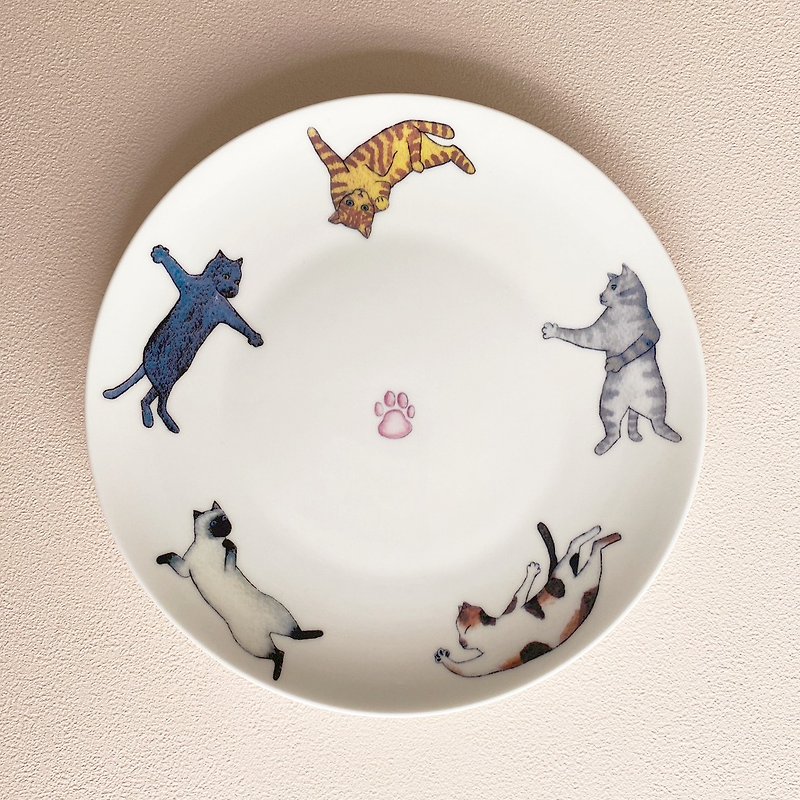 Customized gift-Drunken Master Meow Meow 8-inch bone china plate - จานและถาด - เครื่องลายคราม 