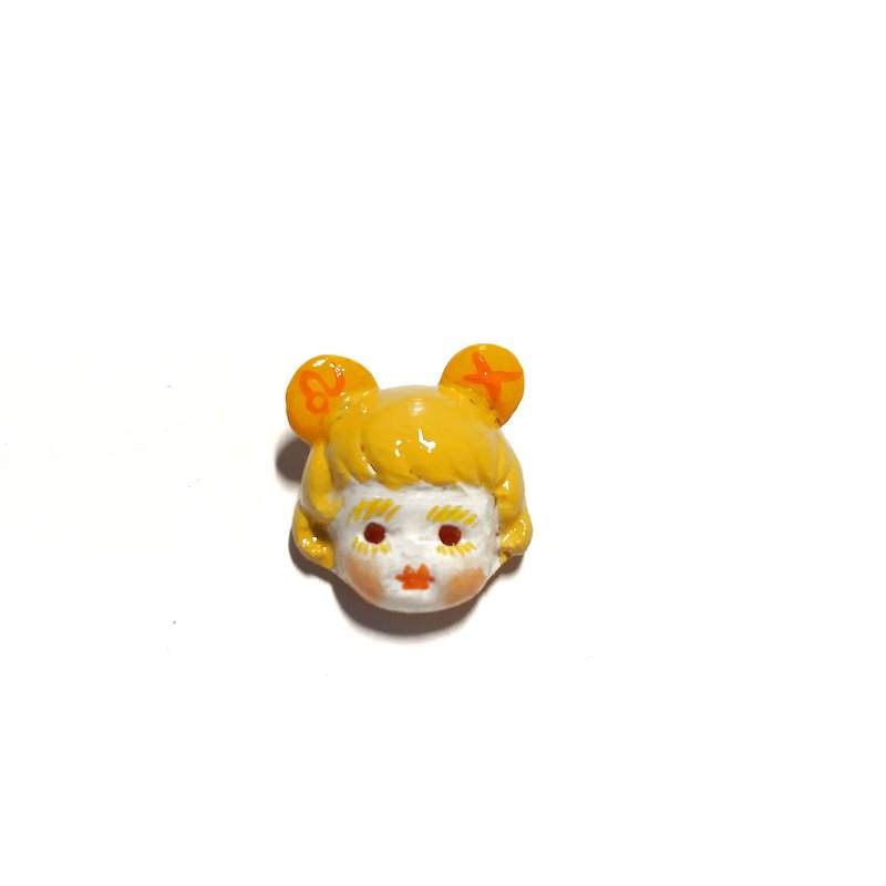 Resin clay cute doll Leo constellation earrings ear clips - Earrings & Clip-ons - Resin Orange