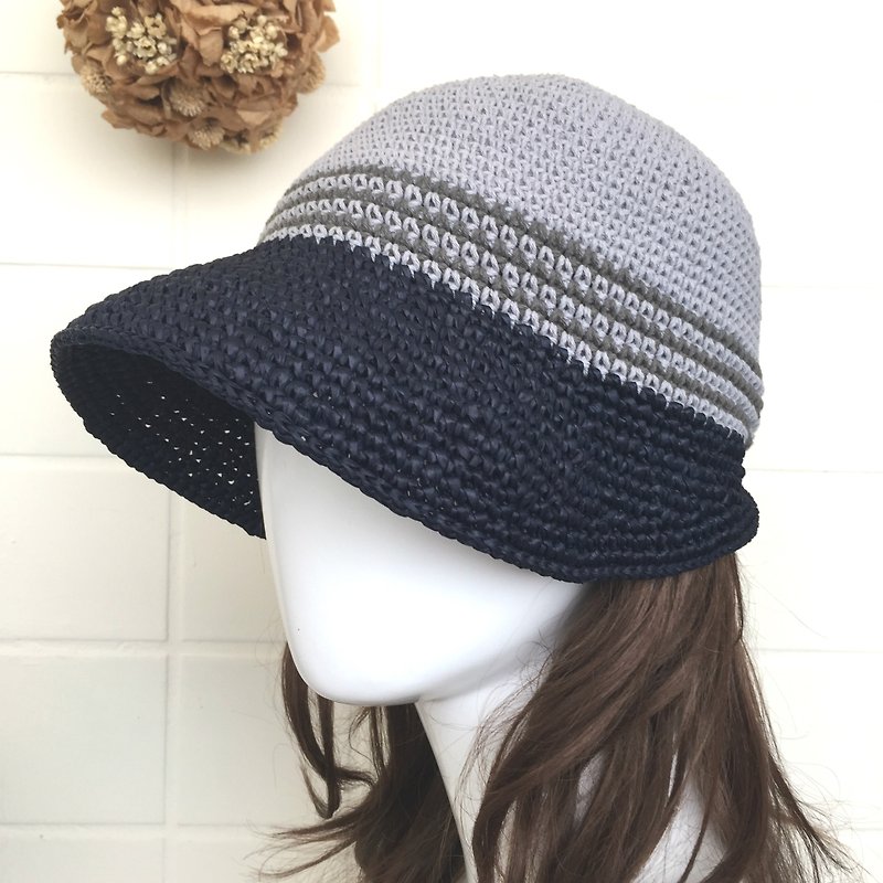 The process of love cotton visor / sun hat blue gray - หมวก - ผ้าฝ้าย/ผ้าลินิน สีเทา