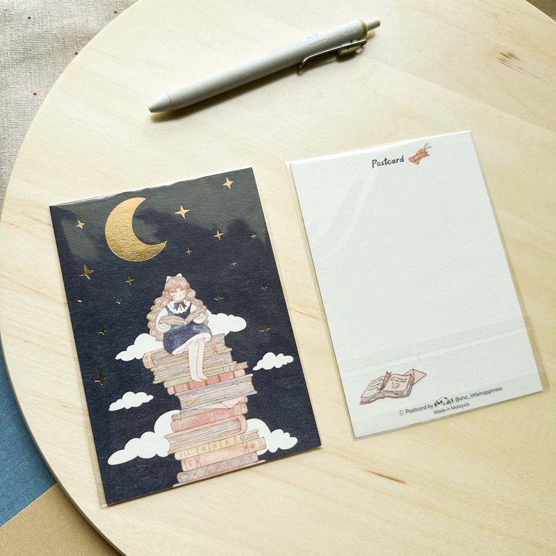 Midnight Books Gold Foil Postcard - 卡片/明信片 - 紙 