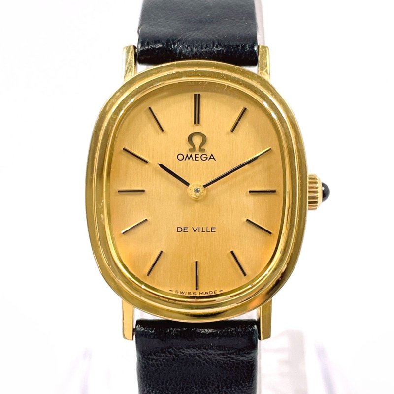 【日本直送 中古美品】オメガ OMEGA 腕時計 デビル ステンレススチール/レザー ゴールド ブラック 手巻き ヴィンテージ - 女錶 - 不鏽鋼 金色